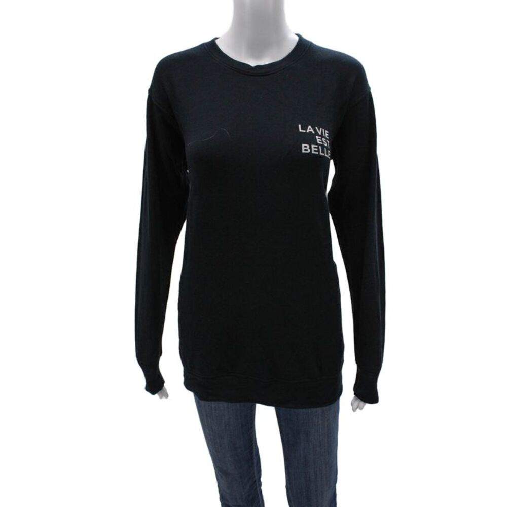 Sundry Womens Pullover Sweatshirt Black Modal Crew Neck Long Sleeve Size 0